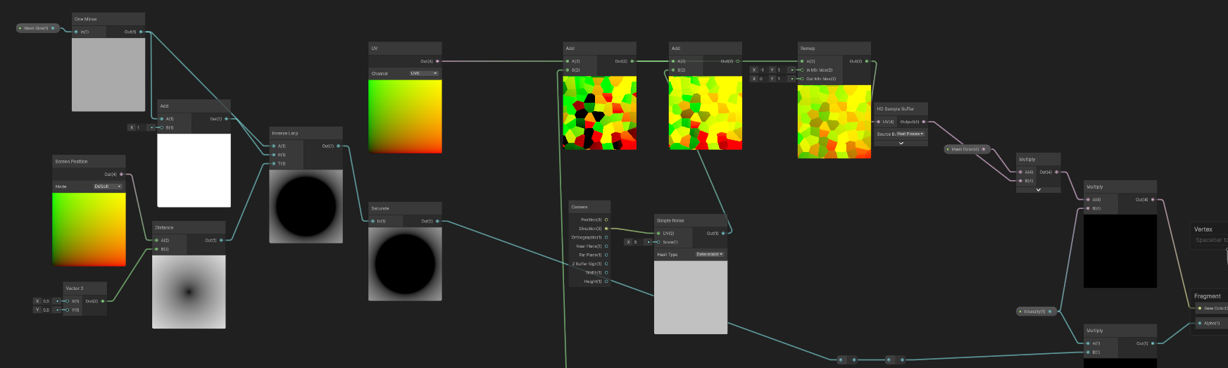 Calculating distance from UV to center (0.5, 0.5) to generate screen mask
