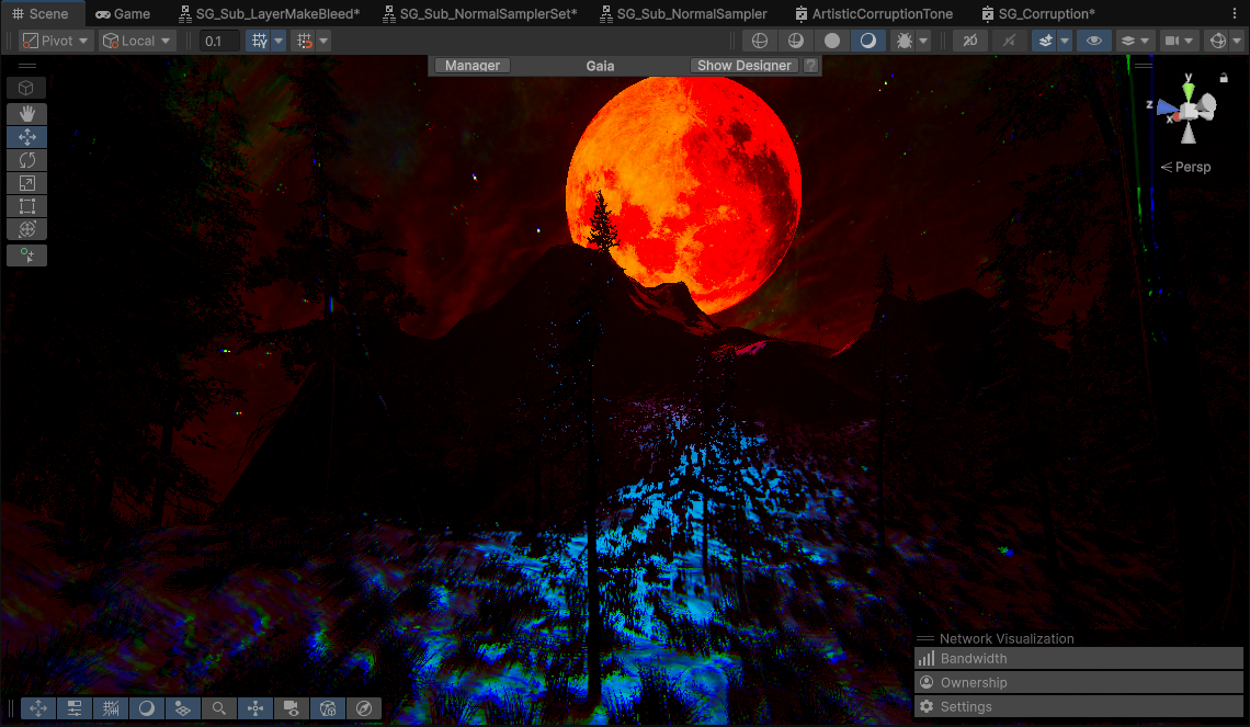 A stylized, high-contrast medieval scene demonstrating non-physical lighting and inverse brightness.