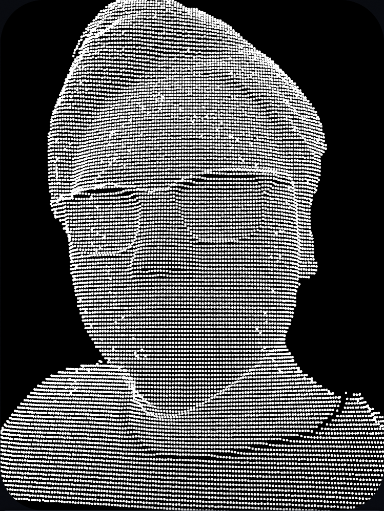Extruded humanoid point cloud showing volumetric depth